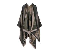 DISSA Poncho da donna con parte anteriore aperta, morbido berretto a maglia, caldo, sciarpa con frange, per primavera, autunno e inverno, P087, verde scuro, Taglia unica