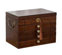 dissot Contenitore di monili multi strato di grande capacità dell'annata per la scatola di legno di stoccaggio rettangolare di lusso leggero di stoccaggio