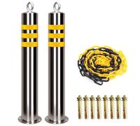 Dissuasore di sosta, Paletto di parcheggio in acciaio inox con catena da 5 m, riflettente argento/giallo, 76x650-800 mm, 2 pezzi(76x800MM-2pcs)