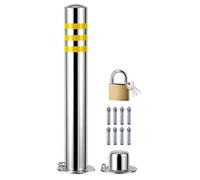 Dissuasore di sosta, Paletto di parcheggio rimovibile in acciaio inox con lucchetto argento riflettente 750x76mm