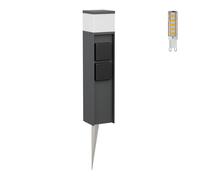 ledscom.de Paletto luminoso PODEL con picchetto a terra per esterni, 39cm, antracite, 2 prese, incl. lampadina G9, 501lm, bianco caldo