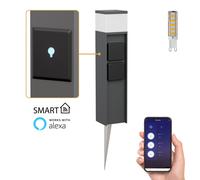 ledscom.de Dissuasore luminoso PODEL con picchetto a terra per esterni, Smart Home, 39 cm, antracite, 2 prese, lampadina G9 inclusa, 501lm, bianco caldo