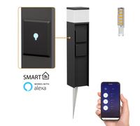 ledscom.de Dissuasore luminoso PODEL con picchetto a terra per esterni, Smart Home, 39cm, nero, 2 prese, lampadina G9 inclusa, 596lm, bianco