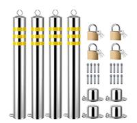 Dissuasore per parcheggio auto, 4 pezzi di dissuasori parcheggio in acciaio inossidabile argento 650x76mm con serratura pieghevole rimovibile riflettente