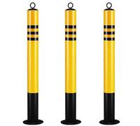 Dissuasori di traffico, Paletti di sicurezza in acciaio da 29,5" con anelli sollevamento, barriere parcheggio strisce riflettenti, coni stradali(3PCS)