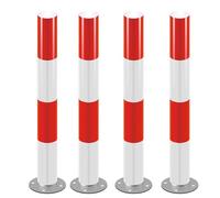 Dissuasori Parcheggio Fissi, Paletto Fisso per Sicurezza, 75 cm Barriera Parcheggio in Metallo con Nastro Riflettente e Anello, Facile Installazione(Red White,4pcs)