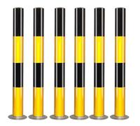Dissuasori Parcheggio Fissi, Paletto Fisso per Sicurezza, Barriera Parcheggio in Metallo con Nastro Riflettente e Anello, 75 * 7.6CM,Facile Installazione(Black Yellow,6pcs)