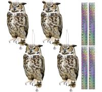 Dissuasori per Piccioni, Picchi Dissuasore per Uccelli, Spaventa Piccioni con Nastro Riflettente, 4 Pezzi Piatto Finto Gufo Scaccia Piccioni, Piccioni Dissuasori Balcone Lontano Piscina Giardino Patio