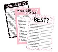 DISTINCTIVS Giochi per feste di compleanno - Born in the 1930s Chic Pink and Black - Set di 3 giochi per 20 ospiti