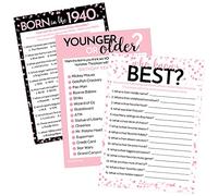DISTINCTIVS Giochi per feste di compleanno - Born in the 1940s Chic Pink and Black - Set di 3 giochi per 20 ospiti