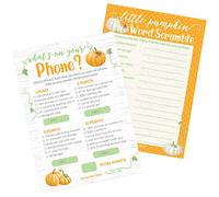 DISTINCTIVS Orange Little Pumpkin Baby Shower - What's On Your Phone e Word Scramble Party Games (2 Game Bundle) - 20 carte bifacciali
