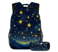 Distinguiti dalla folla con il nostro zaino e astuccio combinato, ideale per ragazzi, ragazze e adolescenti, cielo stellato giallo, Multicolore, B：29.4x20x40cm P：19x7.5x3.8cm, Zaini Daypack
