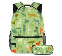 Distinguiti dalla folla con il nostro zaino e astuccio combinato, ideale per ragazzi, ragazze e adolescenti, silhouette animale verde, Multicolore, B：29.4x20x40cm P：19x7.5x3.8cm, Zaini Daypack