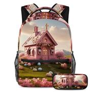 Distinguiti dalla folla con il nostro zaino e astuccio combinato, ideale per ragazzi, ragazze e adolescenti, casa con croce di Pasqua rosa, Multicolore, B：29.4x20x40cm P：19x7.5x3.8cm, Zaini Daypack