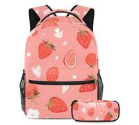 Distinguiti dalla folla con il nostro zaino e astuccio combinato, ideale per ragazzi, ragazze e adolescenti, motivo frutti rossi, Multicolore, B：29.4x20x40cm P：19x7.5x3.8cm, Zaini Daypack