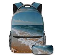 Distinguiti dalla folla! Set di 2 zaini per bambini, zaino grande capacità e astuccio per ragazzi, ragazze, adolescenti, conchiglie di mare e stelle marine, Multicolore, B：29.4x20x40cm\