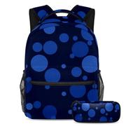Distinguiti dalla folla, zaino con astuccio, il tuo elegante set di zaini per la scuola per ragazzi, ragazze e adolescenti, geometrico circolare blu, Multicolore, B：29.4x20x40cm P：19x7.5x3.8cm, Zaini