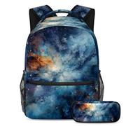 Distinguiti dalla folla, zaino con astuccio, il tuo elegante set di zaini per la scuola per ragazzi, ragazze e adolescenti, galassia blu, Multicolore, B：29.4x20x40cm P：19x7.5x3.8cm, Zaino daypack