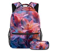 Distinguiti dalla folla, zaino con astuccio, il tuo elegante set di zaini per la scuola per ragazzi, ragazze e adolescenti, fiore di cristallo, Multicolore, B：29.4x20x40cm P：19x7.5x3.8cm, Zaini