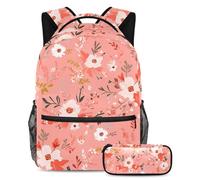 Distinguiti dalla folla, zaino con astuccio, il tuo elegante set di zaini per la scuola per ragazzi, ragazze e adolescenti, motivo floreale rosso, Multicolore, B：29.4x20x40cm P：19x7.5x3.8cm, Zaini