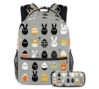 Distinguiti dalla folla, zaino con astuccio, il tuo elegante set di zaini per la scuola per ragazzi, ragazze e adolescenti, uovo nero coniglietto pasquale, Multicolore, B：29.4x20x40cm P：19x7.5x3.8cm,