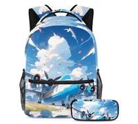 Distinguiti dalla folla, zaino con astuccio, set perfetto per ragazzi, ragazze e adolescenti, motivo aereo blu, Multicolore, B：29.4x20x40cm P：19x7.5x3.8cm, Zaini Daypack