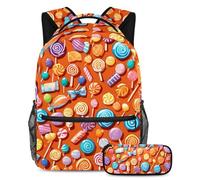 Distinguiti dalla folla, zaino con astuccio, set perfetto per ragazzi, ragazze e adolescenti, motivo arancione caramella, Multicolore, B：29.4x20x40cm P：19x7.5x3.8cm, Zaini Daypack