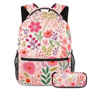 Distinguiti dalla folla, zaino con astuccio, set perfetto per ragazzi, ragazze e adolescenti, motivo floreale rosa, Multicolore, B：29.4x20x40cm P：19x7.5x3.8cm, Zaini Daypack