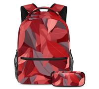Distinguiti dalla folla, zaino con astuccio, set perfetto per ragazzi, ragazze e adolescenti, motivo foglie rosse, Multicolore, B：29.4x20x40cm P：19x7.5x3.8cm, Zaini Daypack