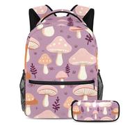 Distinguiti dalla folla, zaino con astuccio, set perfetto per ragazzi, ragazze e adolescenti, motivo fungo viola, Multicolore, B：29.4x20x40cm P：19x7.5x3.8cm, Zaini Daypack