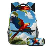 Distinguiti dalla folla, zaino con astuccio, set perfetto per ragazzi, ragazze e adolescenti, simpatico pappagallo, Multicolore, B：29.4x20x40cm P：19x7.5x3.8cm, Zaini Daypack