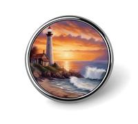 Distintivi circolari con design a bottone con faro al tramonto, spille con immagine personalizzata, porta badge rotondi per decorare cappelli, magliette, vestiti, borse e accessori.