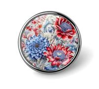 Distintivi circolari con fiori rossi e blu e design a bottone, spille con immagine personalizzata, porta badge rotondi per decorare cappelli, magliette, vestiti, borse e accessori.