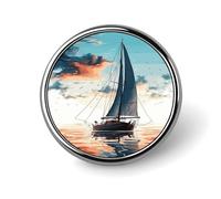 Distintivi decorativi a forma di barca a vela blu, distintivi rotondi in lega di alluminio resistente, spilla leggera con bottone per camicie, giacche, cappelli, uniformi, 1 pollice