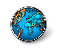Distintivi decorativi a forma di mappa del mondo, in lega di alluminio resistente, spilla rotonda leggera per camicie, giacche, cappelli, uniformi, 2,5 cm