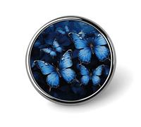 Distintivi decorativi con farfalle blu scuro, distintivi rotondi in lega di alluminio resistente, spilla leggera con bottone per camicie, giacche, cappelli, uniformi, 1 pollice