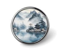 Distintivi decorativi con paesaggio asiatico, in lega di alluminio resistente, spilla rotonda leggera per camicie, giacche, cappelli, uniformi, 2,5 cm