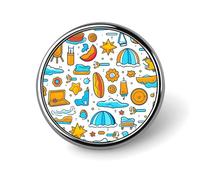 Distintivi grafici a tema spiaggia decorativi, in lega di alluminio resistente, spilla rotonda leggera per camicie, giacche, cappelli, uniformi 2,5 cm
