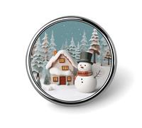 Distintivo con pupazzo di neve e villaggio, design elegante, accessori moda, distintivi personalizzati, decorazioni adatte da