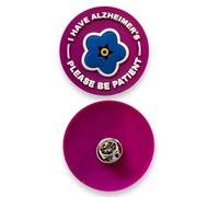 Distintivo con spilla per consapevolezza visiva dell'Alzheimer, 3D, "I Have Alzheimer's Please Be Patient With Me", 4cm x 4cm, Silicone