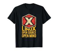 Distintivo Esagonale Divertente Open Source Open Mind Linux Maglietta