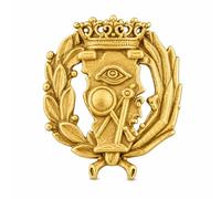 Distintivo Matematica in Argento 925 Placcato Oro | Spilla da bavero 17x15 mm con compasso, riga e sfera, chiusura a farfalla di sicurezza, gioiello artigianale