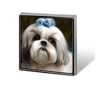 Distintivo quadrato stampato con cane Shih Tzu, bottone in metallo, bottone decorativo, spilla, spille da bavero, borsa, cappello, accessori per donne e uomini, alluminio