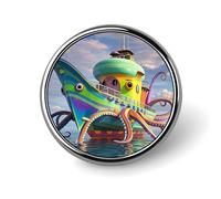 Distintivo rotondo a forma di nave di polpo per uomini e donne, spille da bavero resistenti ed eleganti, distintivi in metallo leggero per camicie, giacche, cappelli