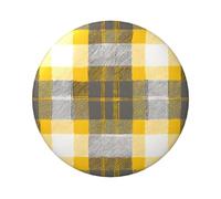 Distintivo rotondo a quadri gialli, grigi e neri, design in latta resistente con stampa su un solo lato, perfetto per regali personalizzati e decorazione di abbigliamento, Misura unica