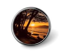 Distintivo rotondo con alberi in riva al mare al tramonto distintivo personalizzato in metallo spilla da bavero in metallo adatta per abbigliamento borse cappello spilla stampata umoristica distintivo