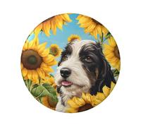 Distintivo rotondo con cane con girasoli, design in latta resistente con stampa su un solo lato, perfetto per regali personalizzati e decorazione di abbigliamento, Misura unica