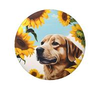 Distintivo rotondo con cane con girasoli, design in latta resistente con stampa su un solo lato, perfetto per regali personalizzati e decorazione di abbigliamento, Misura unica