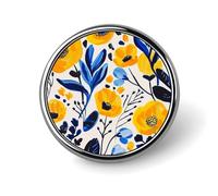 Distintivo rotondo con fiori gialli e blu in metallo personalizzato, adatto per abbigliamento, borse, cappelli, spilla stampata umoristica, decorazione per feste, accessori per uomini e donne