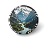 Distintivo rotondo con montagne e fiumi in metallo personalizzato, adatto per abbigliamento, borse, cappelli, spilla stampata umoristica, decorazione per feste, accessori per uomini e donne